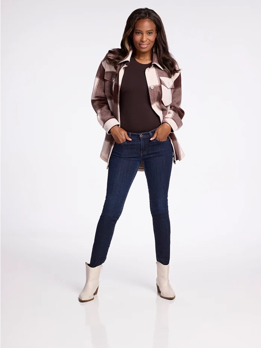 WOOLX Sawyer Shacket Brown & Cream Plaid Women's Jacket - Picture 5 of 6